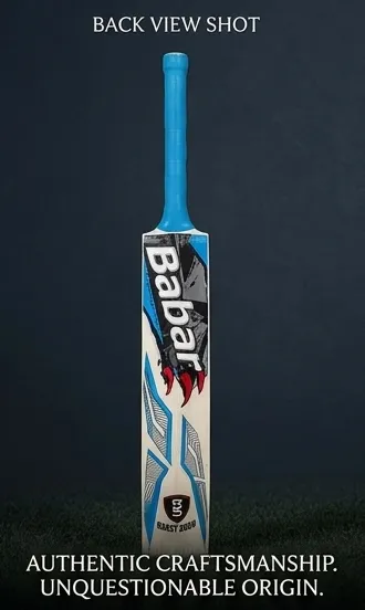 Babar Beast 3000 cricket bat with blue handle and black and white ...