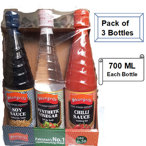 Shangrila Sauces 3 in 1 Trio Pack 700 ML (Soy Sauce, Synthetic Vinegar, Chilli Sauce) Shangrila Sauces pack of 3
