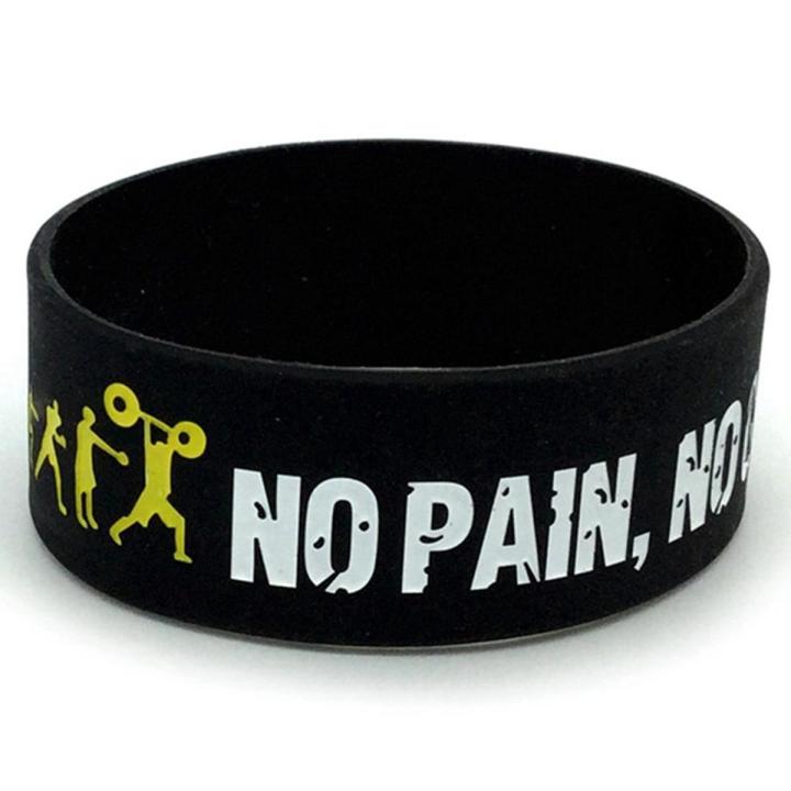 1PC New Style No Pain No Gain Silicone Wristband Wide Band Motto Rubber Bracelets Bangles Armband Gift For Men