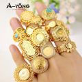 AYONG Arab Gold Color Coin Rings 18k Gold Plated Dubai African Luxury Jewelry for Women Bridal Wedding Party Gifts. 