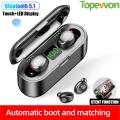 Topewon F9 Wireless Earphone IPX7 Waterproof Earbuds LED Display Built In HD Mic Headphone with 2000mAh Power. 
