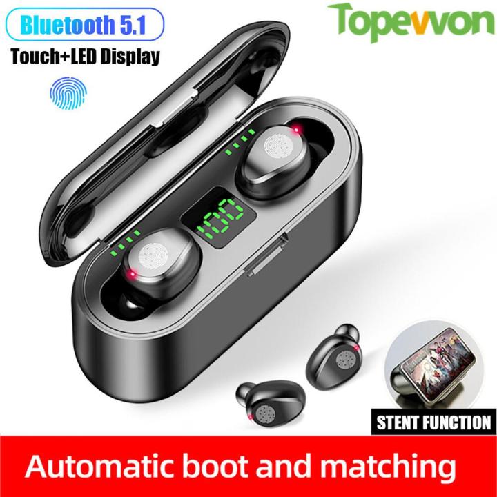 Topewon F9 Wireless Earphone IPX7 Waterproof Earbuds LED Display Built In HD Mic Headphone with 2000mAh Power