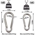 4Pcs M6 Spring Snap Hooks Heavy Duty Stainless Steel 304 Swing Set & 6Pcs Stainless Steel Spring Snap Hook Carabiner. 
