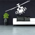 SIZE: 4 X 1.5 Feet -Apache Military Forces Helicopter Motivational designed Wall Sticker for Boys, Officers, Students, School, Decor, Kids, Office Lovers - White Color. 