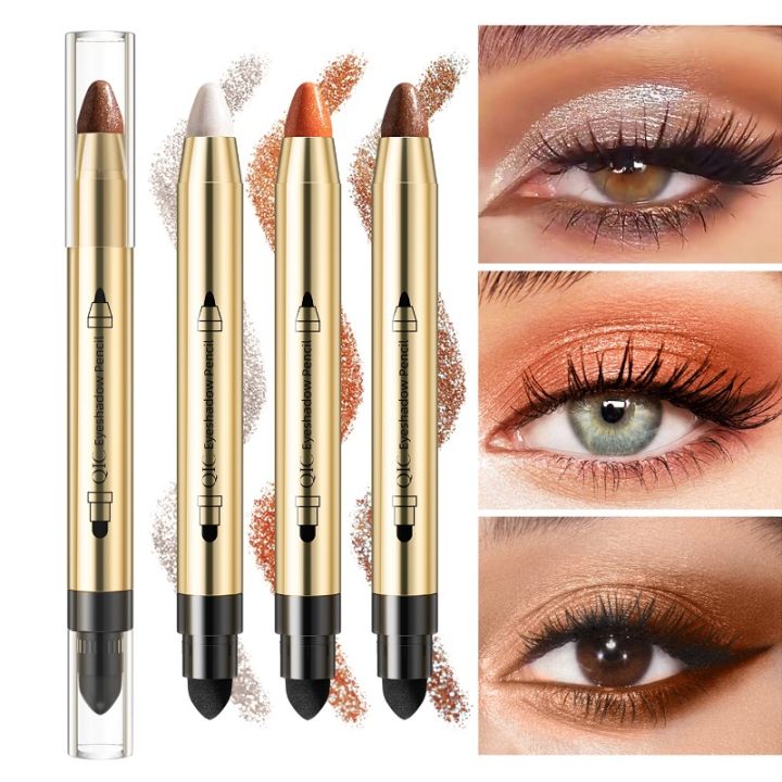 YZS Double Head Metallic Lazy Eyeshadow Stick Shimmer Eyeshadow Pencil Waterproof Long Lasting Highlight Pen Makeup Beauty