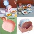 plates, plates with stand, plastic plates, food plates, Set of 10 Plates with Stand, Multi-Functional Bone Dish for Household Use, Plastic Spit Bone Dish in Round and Square Designs, Dining Table Waste Plate Set. 