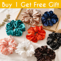 Pack of 5 High quality adjustable silk scrunchies for thick long hair Silk Scrunchies Stretchable ponytails for Girls and Women Silk hair pony multicolor. 