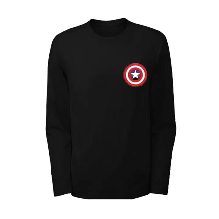 Captain%20America%20Logo%20Printed%20Full%20Sleeves%20Black%20T%20shirt%20Round%20Neck%20Soft%20Cotton%20Tees%20Casual%20T%20shirts%20Best%20Quality%20Outfits%20For%20Men%20-%20Image%203
