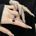 Irregular Gemstone Ring Aesthetic Girl Hollow Red Stone Ring Women's Hollow Ring Vintage Ladies Jewelry Accessories. 