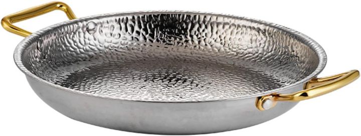 Frying Pan, 304 Stainless Steel Spanish Paella Pan, Hand Hammered Non-Stick Paella Pan Cookware with Double Riveted Handles for Home Kitchen Restaurants(Silver)1pcs