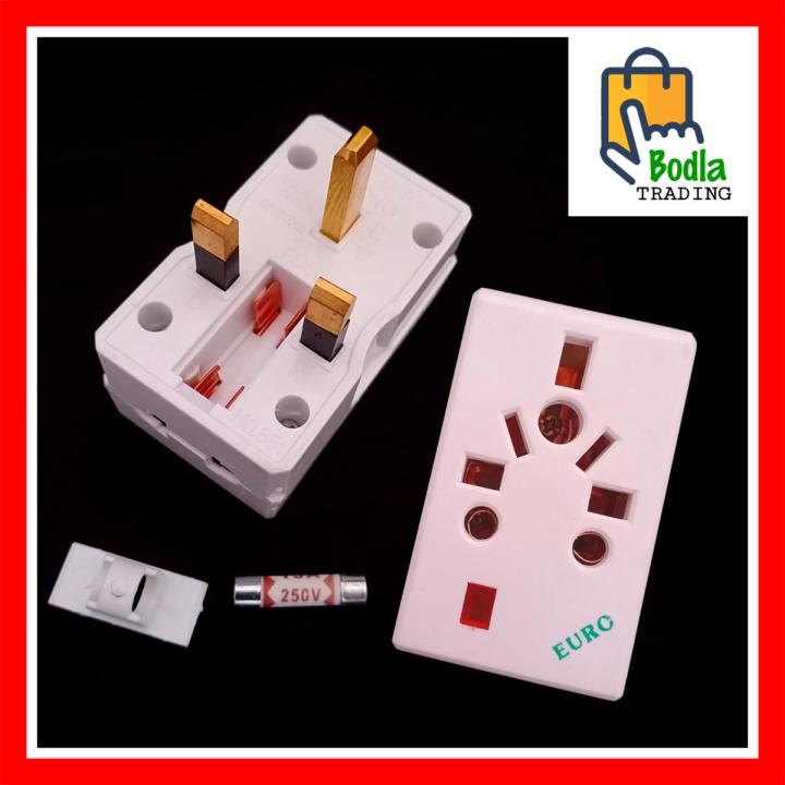 EURO 13A Flat 3 Pin Multi Plug & Socket with Fuse Protection