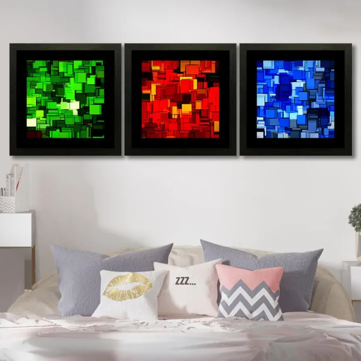 Set of 3 Abstract Shapes Wall Art Home Design Theme, Collage Frames for ...