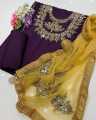 Party Wear Dress for Women Unstitched 3 Piece Suit - Kataan Silk Mirror Work Shirt - Kataan Silk Trouser Along Net Mirror Work Dupatta Ashrafi Ashrafi Customized Dress. 