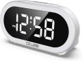 OCUBE LED Digital Alarm Clock with 5 Optional Alarm Sounds, USB Charging Port, Full-Range Brightness Dimmer, Big White Digit Display, Snooze, Adjustable Alarm Volume, Mains Powered. 