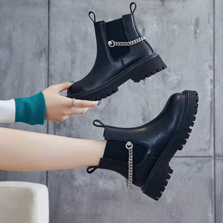 Genuine Leather Soft Sole Thin Elastic Band Martin Boots Comfortable Women's Shoes