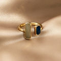 Rings For Girls Golden Blue Stone Square Ring With Box  Fancy Simple and Stylish Adjustable Best Gift for Girls. 