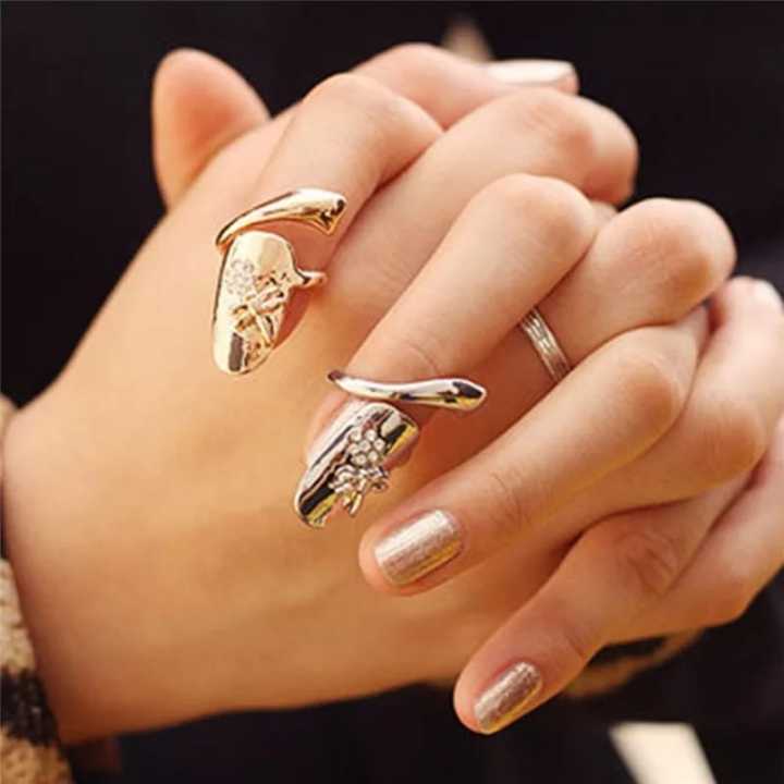 2pcs Nail Rings for Girls Women Fashion Bowknot DIY Nail Art Decoration Charm Crown Flower Crystal Finger Nail Rings Nail Ring Set Valentines Day Gift for Lover Valentine Gift