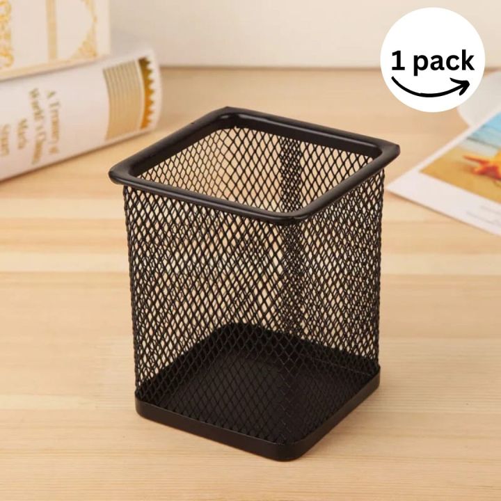 Pen basket pencil Holder Desk Metal Mesh Square  Pen Box Black Mesh Metal Steel Pen stand, Stationary Basket, Pen Holder, Pencil Holder for Girls, School, Office, Study Table, Desk, Stationary Organizer, Pen Box Pencil Box, Table Organizer, Desel