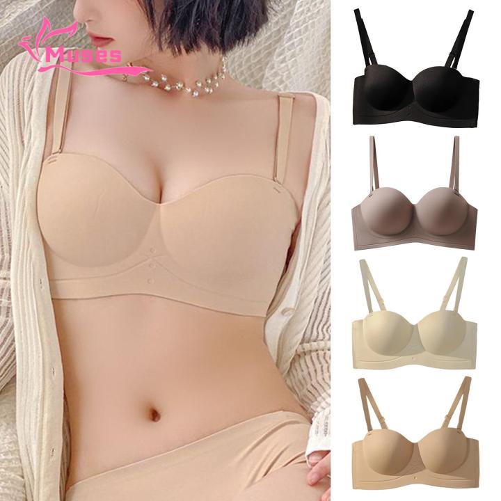 Muses Mall Strapless Bra for women Small Breasts Gathered Push Up Brassiere No Steel Ring Anti Slip Lingeire Seamless Underwear