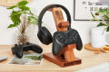 "Fresco Alif" PS5 Headset Holder with 2 Controller Holders, Headphone Holder Table, Gaming Headset Stand Made of Wood, Headphone Stand Gaming for PC Xbox One PS4, Headset Stand. 