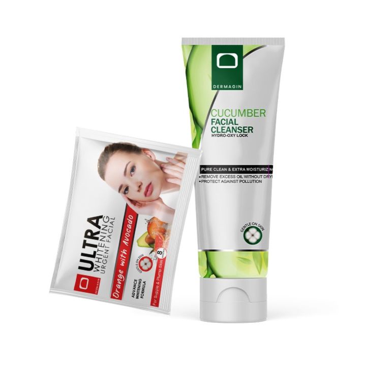 Dermagin Cucumber Facial Cleanser hydro Oxy lock 100gm Tube With urgent Facial Sachet 30gm (Pack of 2)
