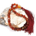 8mm Natural Stone Red Aqeeq Tasbeeh 33 Beads with metal chain | Tigereye Tasbih muslim zikr prayer Tasbeeh - handmade Rosary 8mm tasbi counter Stress Relaxation. 