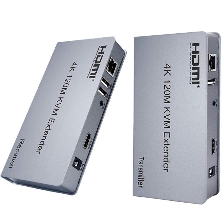 4K 120M HDMI KVM Extender Transmitter Receiver Over Cat5/5e/Cat6 Rj45 Ethernet Cable Support USB Mouse Keyboard Touch Screen