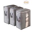 Pack of 3 cloths storage bag- large collapsible clothing organizer - wardrobe storage bags for cloths-clothes storage with zip-Foldable storage bag (Grey). 