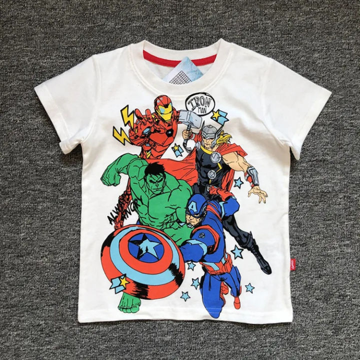 2025%20New%20Marvel%20Heroes%20Boy%20Cotton%20Short%20Sleeve%20T-shirt%20Base%20Print%20Spider-Man%20Iron%20Man%20Hulk%20Superman%20Kids%20Clothes%20-%20Image%204