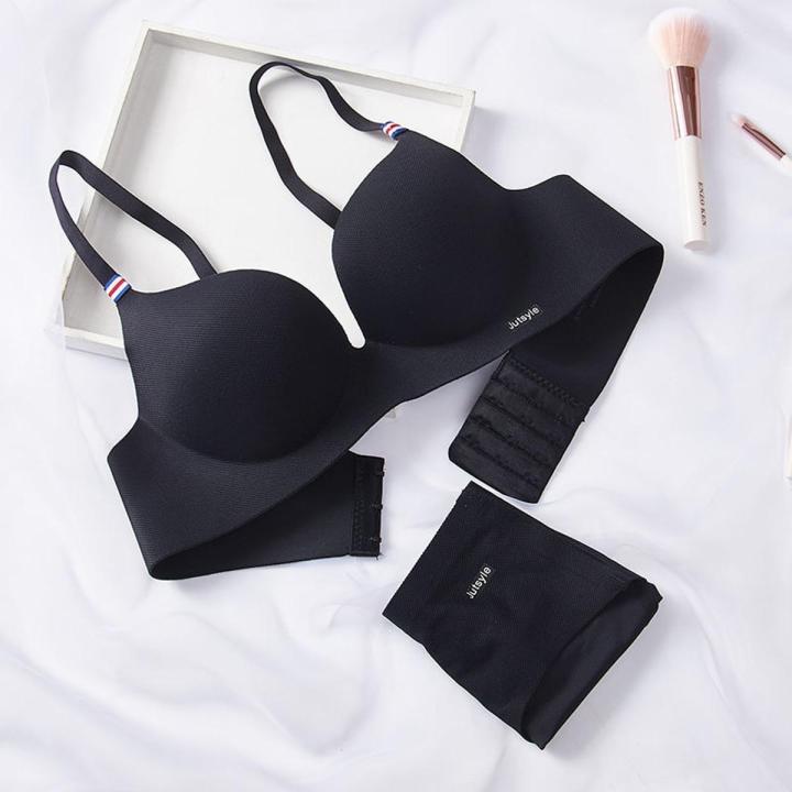 Underwear Suit Women's Black One Piece Seamless Bra Girl No Steel Ring Underwear Ladies Gathered Anti-sagging Undies