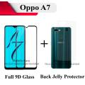 Oppo A7 Full Black 9D5D6D10D11D21D Tempered Glass Screen Protector Full Glue Edge To Edge + Back Clear Jelly Protector Soft Film Protection For Oppo A7. 