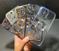 iPhone 13 Pro Max - Chrome Plated Silicone Back Cover with Camera Protection - Clear Back Case with Logo Hole. 