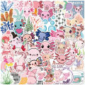 50pcs Axolotl Kawaii Stickers Mixed Cartoon Pet Salamander Decal DIY Toys Bicycle Helmet Motorcycle Skateboard Sticker for Kids Gifts Toys. 