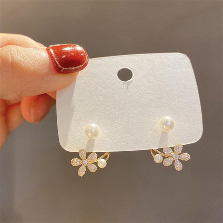 Korean Fashion Imitation Pearl Flower Stud Earrings / Ladies Temperament Elegant Zircon Earrings/ Trend Party Ear Jewelry Gifts Accessories