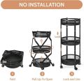 3-Tier Foldable Storage Cart, Rolling Fruit Vegetable Basket Stand with 3 Metal Mesh Baskets, Kitchen Rolling Storage Basket on Wheels for Pantry, Dining Room, Living Room, Round ( Only Black Colour  ). 
