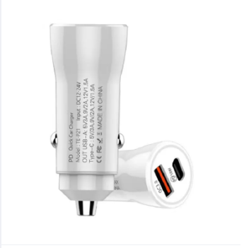 Basics Mini Car Charger with Dual Output, Fast Charging (Type C 20W + Type A 3.0A) Compatible with All Smartphones(White) QC3.0+3.1A Car Charger Fast Charging White  Mini Shape Car Lighter Slot PD 20W USB Type C Charge Mobile Phone