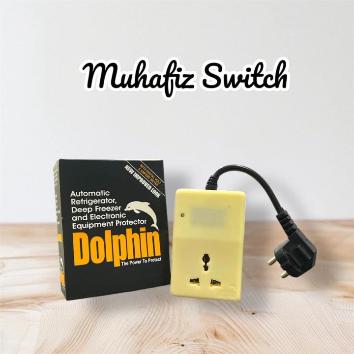 Dolphin Automatic Digital Voltage Protector Stabilizer For Fridge | LCD | Mobile Charger and Wifi Devices With Volt Meter,Muhafiz Switch