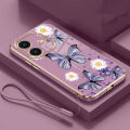 realme Note 60 note60 50 Butterfly Flower Rubber Phone Cover Glossy Plating Case Shockproof Casing with Strap. 