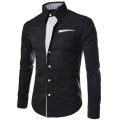 Skymountain Fashion Men Stand Collar Long Sleeve Color Block Button up Shirt Slim Fit Top. 