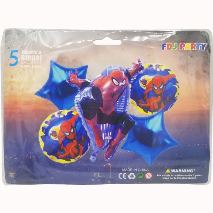 SPIDERMAN THEME FOIL BALLOONS - PACK OF 5 FOIL BALLOONS - SPIDERMAN FOIL BALLOON SET