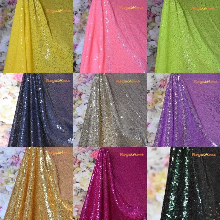 Royaltime Shimmer Pink Gold Sequin Fabric By The 0.5 Yard Two Way Stretch Embroidered Mesh African Lace Fabric for Dress Sewing