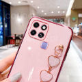For Infinix Smart 6 Back Cover with Love Heart Chain Wrist Strap Fashion Bracelet Shiny Plating Bumper Protective Case Silicone Shockproof Mobile Phone Cases. 