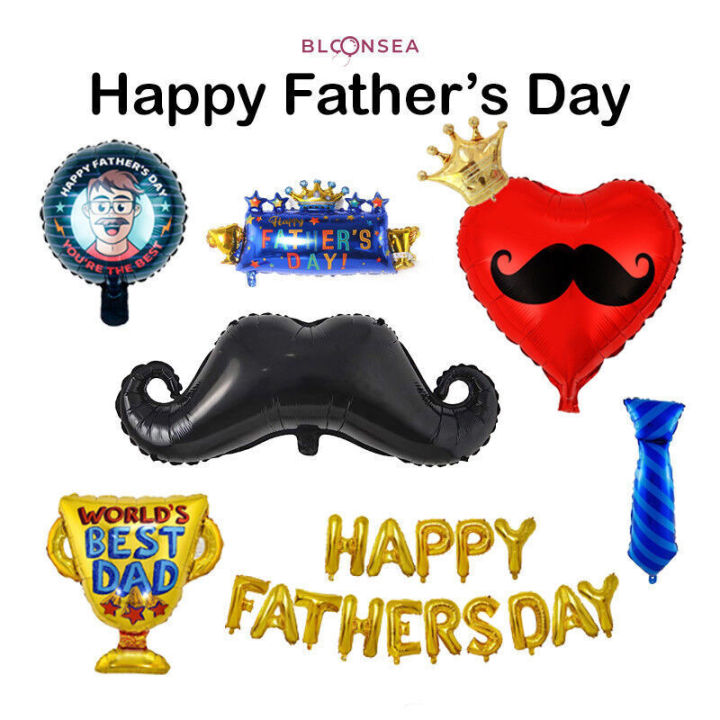 Happy Father's Day Series Banner Love You Dad Best Moustache King Bow Tie Set Foil Balloon Belon Selamat Hari Ayah Daddy