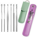 6Pcs Ear Wax Cleaning Kit with Leather Bag, Ear Pick Spoon Spiral Cleaning Tool Set, Beauty Care Wax Removal Kit, Curette Remover, Spring Earwax Cleaner Remover, Reusable Ear Cleaner for Children and Adult. 