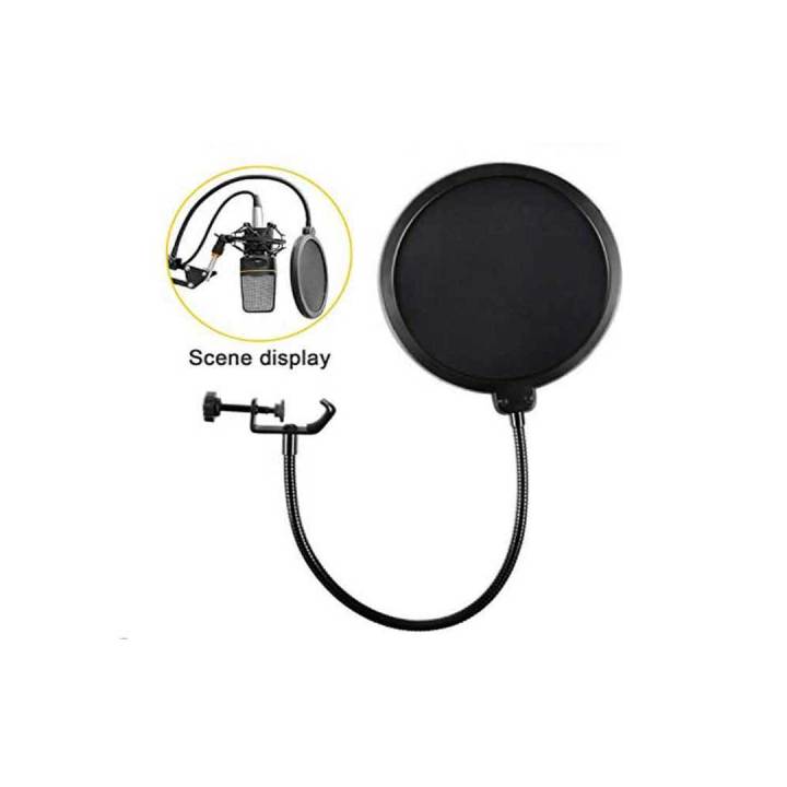 Audio with a Microphone Pop Filter Featuring a 360-Degree Flexible Arm