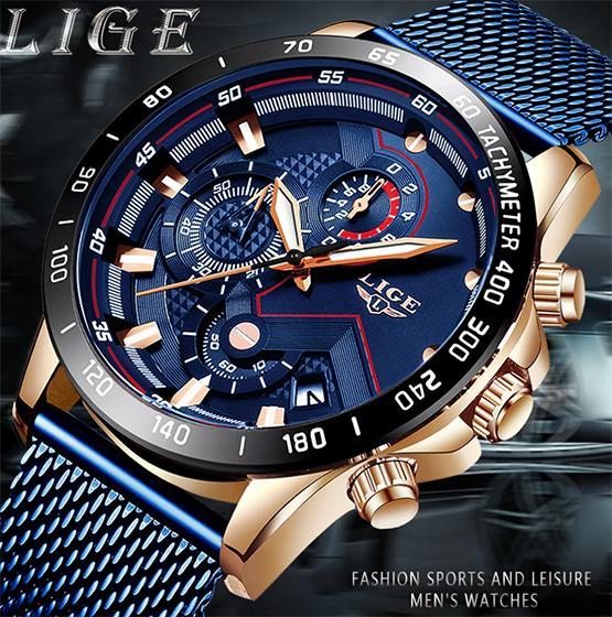 LIGE Fashion Mens Watches Top Brand Luxury WristWatch Quartz Clock Blue Watch Men Waterproof Sport Chronograph Relogio Masculino