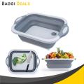 Collapsible Cutting Board with Colander - Foldable Multi-function Kitchen Plastic Silicone Dish Tub - Washing and Draining Veggies Fruits Food Grade Sink Storage Basket- Multicolor. 