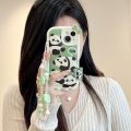 Sroof Case For 11 12 13 14 15 Pro Max Fun and cute green little panda cartoon bow Shockproof Silicone Soft Phone Case Back Cover. 