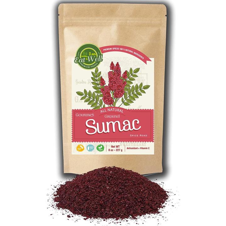 Eat Well Premium Food - Sumac Spice 8 oz Reseable Bag, Bulk Ground Turkish Sumac Berries, Bran Extra Grade Sumac Seasoning, Middle Eastern Spices