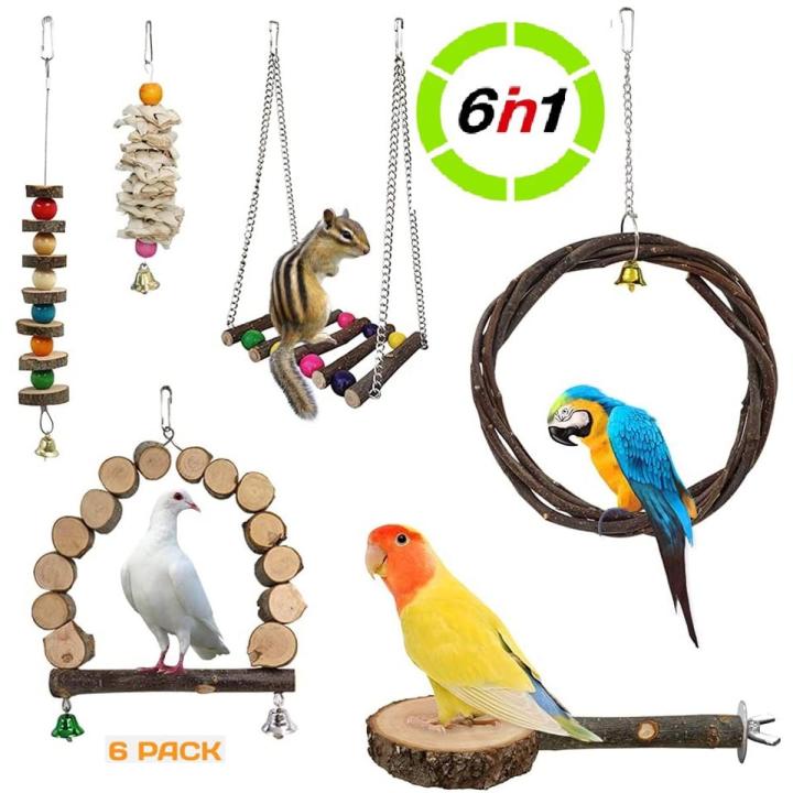 6 Pack Natural Wood Bird Toys Bird Chewing Toys Parrot Toys Birds Cage Toys Bird Parrot hanging Chewing Toys for Parrots and Other Birds Daraz.pk